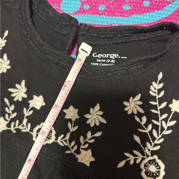 George - Girls Black Dress with White Embroidery, Size 7/8 - Picture 6 of 10